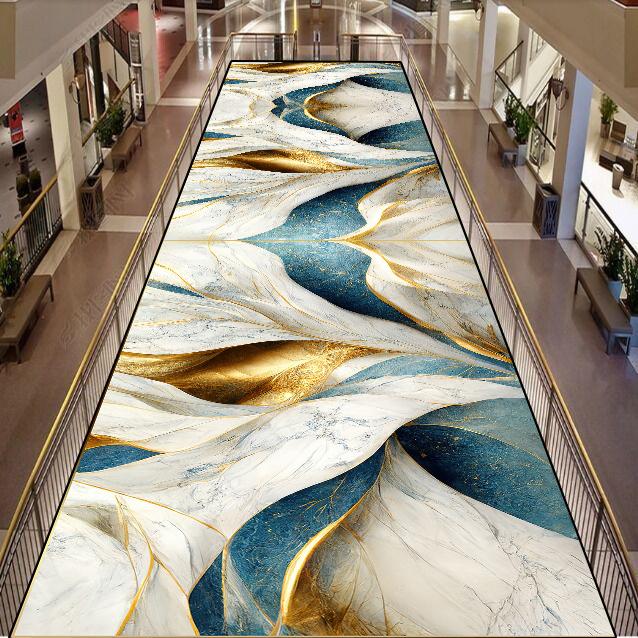 Роскошный мраморный ковер для коридора, золотой абстрактный декор, коврик-дорожка для холла отеля, нескользящие напольные коврики для домашнего прохода