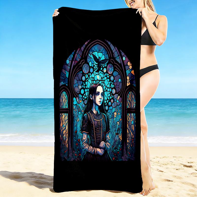 1Pc Gothic Glass Portrait Beach Towel Quick Dry Multiuse For Beach Pool Gym Yoga Home Travel Christmas Halloween Xmas Gift L1530