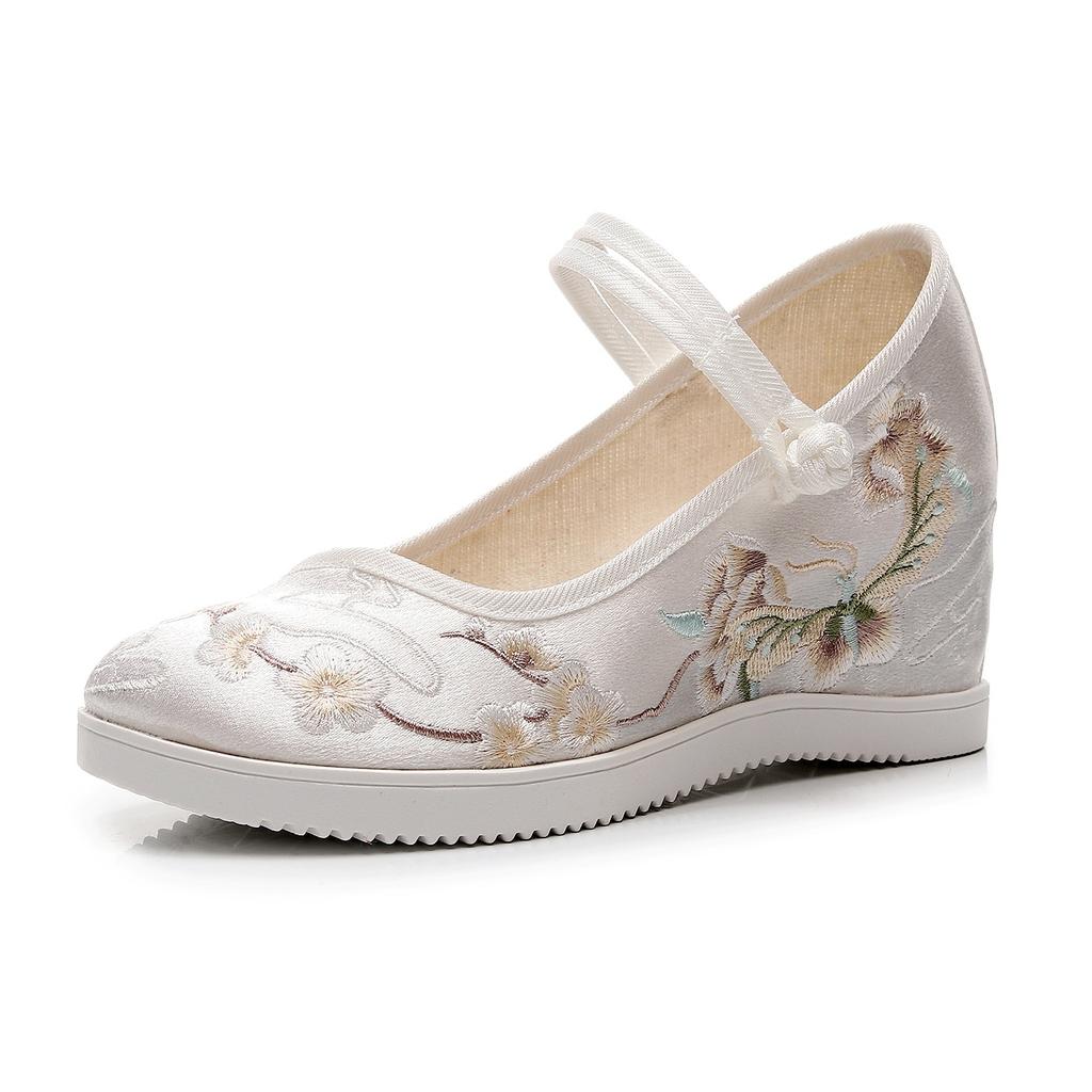 [Yudie] 2025 New Old Beijing Cloth Shoes with Heightened Round Head Women with Hanfu High Heels and Thick Soles Embroidered Shoes