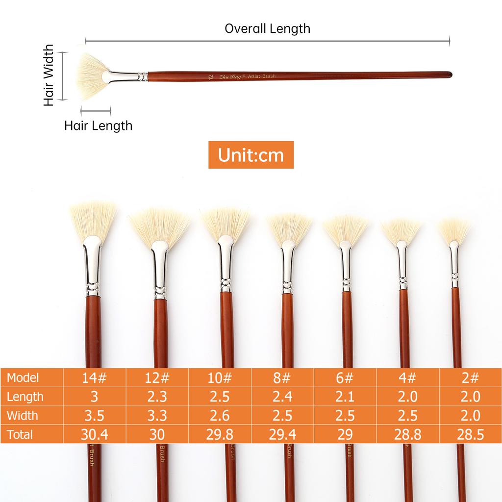 Кисти-веера из натурального ворса и длинной деревянной ручки для акриловой/акварельной живописи