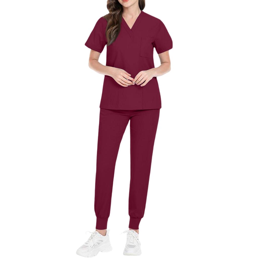 Ladies' Comfortable And Casual Solid Color Short Sleeved Pants Protective Suit Set