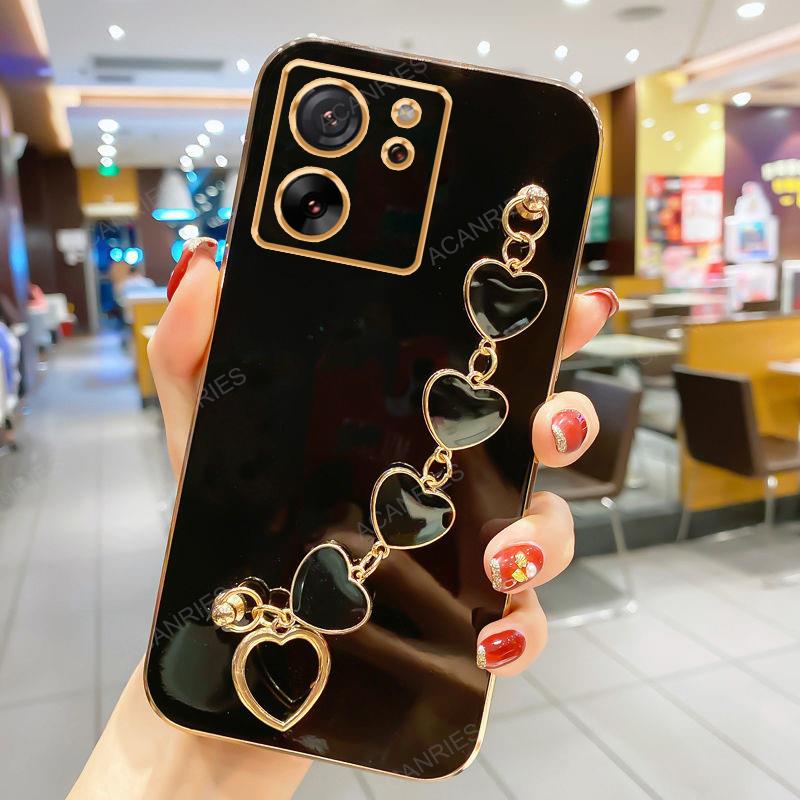Роскошный чехол-цепочка с сердечком и покрытием Love для Xiaomi Mi 13t Pro 13 Lite 5G, силиконовый ремешок, чехол на Mi13T Mi13 T 13lite 13pro