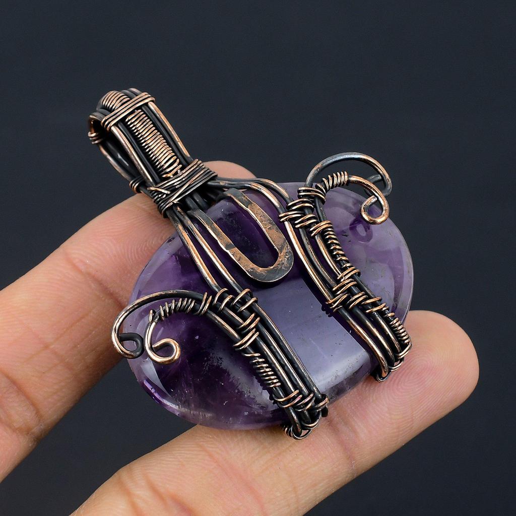Аметистовый кулон, ювелирное изделие из драгоценного камня, кулон, обернутый медной проволокой 999 пробы, подарок для женщин, кулон ручной работы