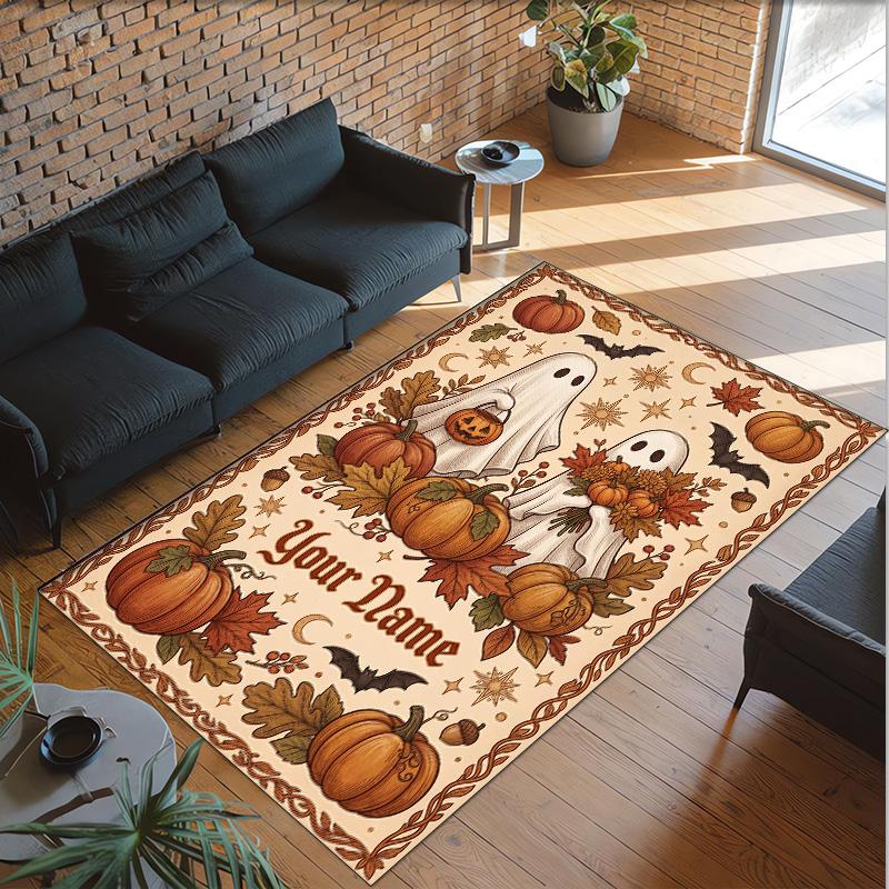 Halloween Theme Crystal Velvet Floor Rug Personalized Custom Name Text Warm Carpet Home Decoration
