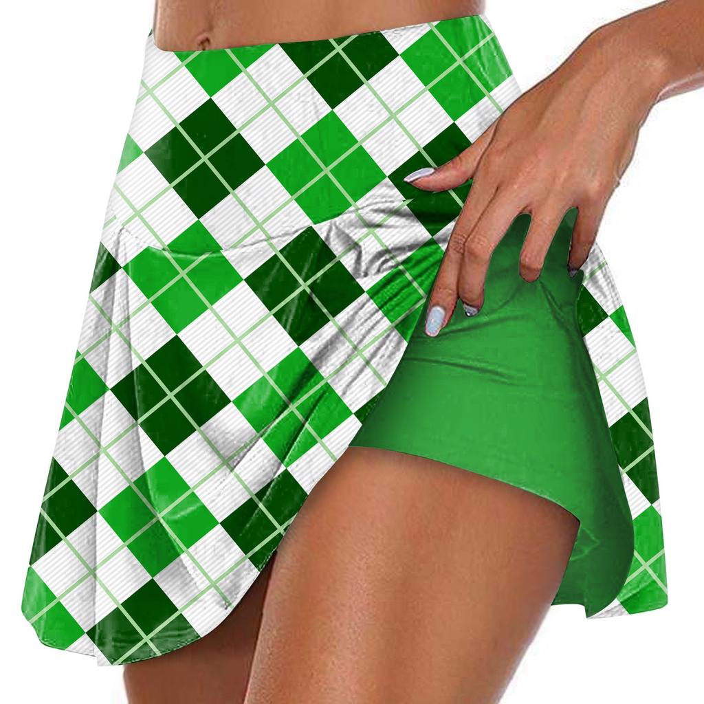 Женская спортивная эластичная теннисная юбка с принтом и высокой талией, плиссированные двухслойные леггинсы, короткая юбка