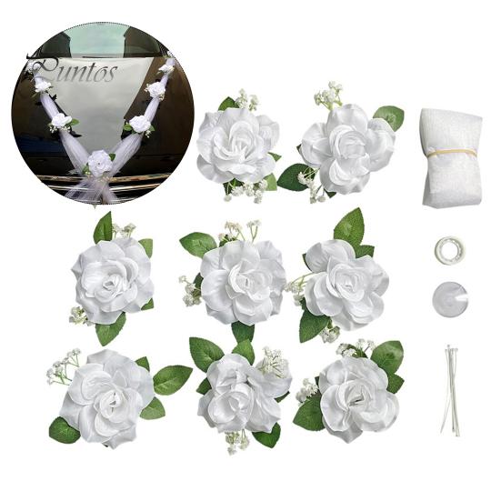 1 компл. свадебный автомобильный цветочный набор Элегантные украшения в европейском стиле Простая установка с присоской Искусственные цветы для любого автомобиля