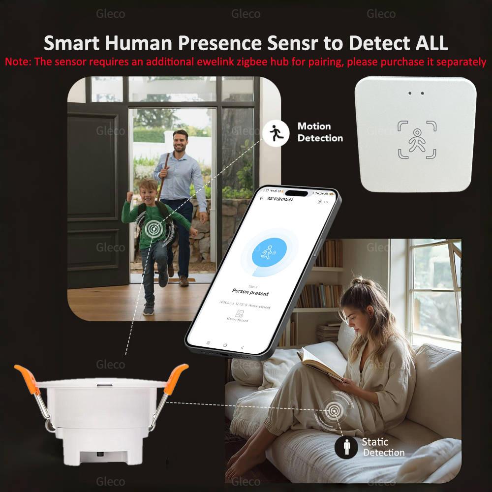 24G Mmwave Radar Human Presence Detector Zigbee Smart Human Motion Sensor Ewelink APP Control Work With 2mqtt Home Assistant