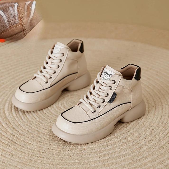 Женские ботинки из натуральной кожи, осенняя женская обувь с высоким берцем, износостойкая повседневная обувь 2024 года, новая модная универсальная женская обувь для активного отдыха