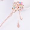 Women Hair Stick Chinese Style Vintage Colorful Rhinestone Flower Decor Tassel Hollow Out Exquisite Stainless Alloy Lightweight Hair Fork Hanfu