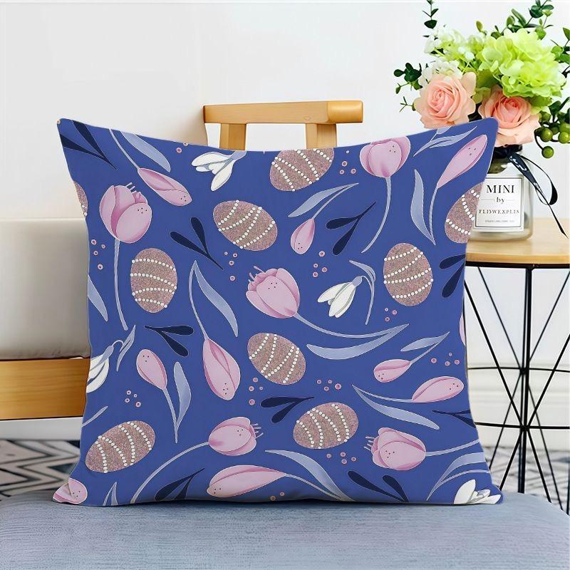 Purple Pattern Pillow Cover Plant Geometric Sofa Living Room Cushion Cover Bedside Square Pillowcase Removable and Washable