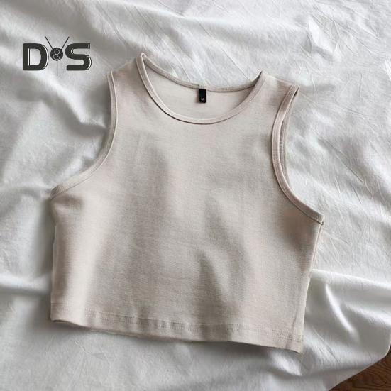 Ladies Cropped Tops Round Neck Sleeveless Slim Fit Pullover Top Casual Bottom Shirt Solid Color Summer Casual Short T-shirt Sexy Tank Top Women