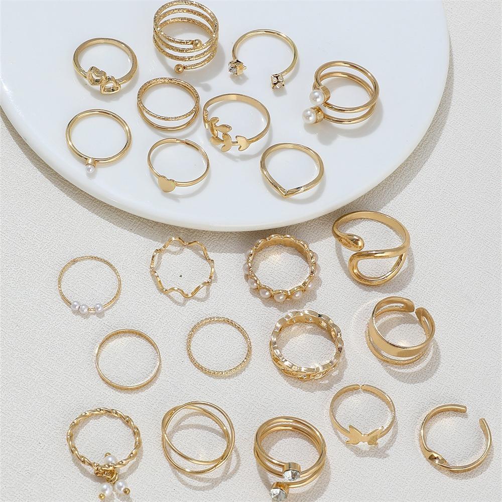 Gold/Silver Wave Joint Rings Set Alloy Love Chain Joint Ring New Multi Style Ring Set  Woman
