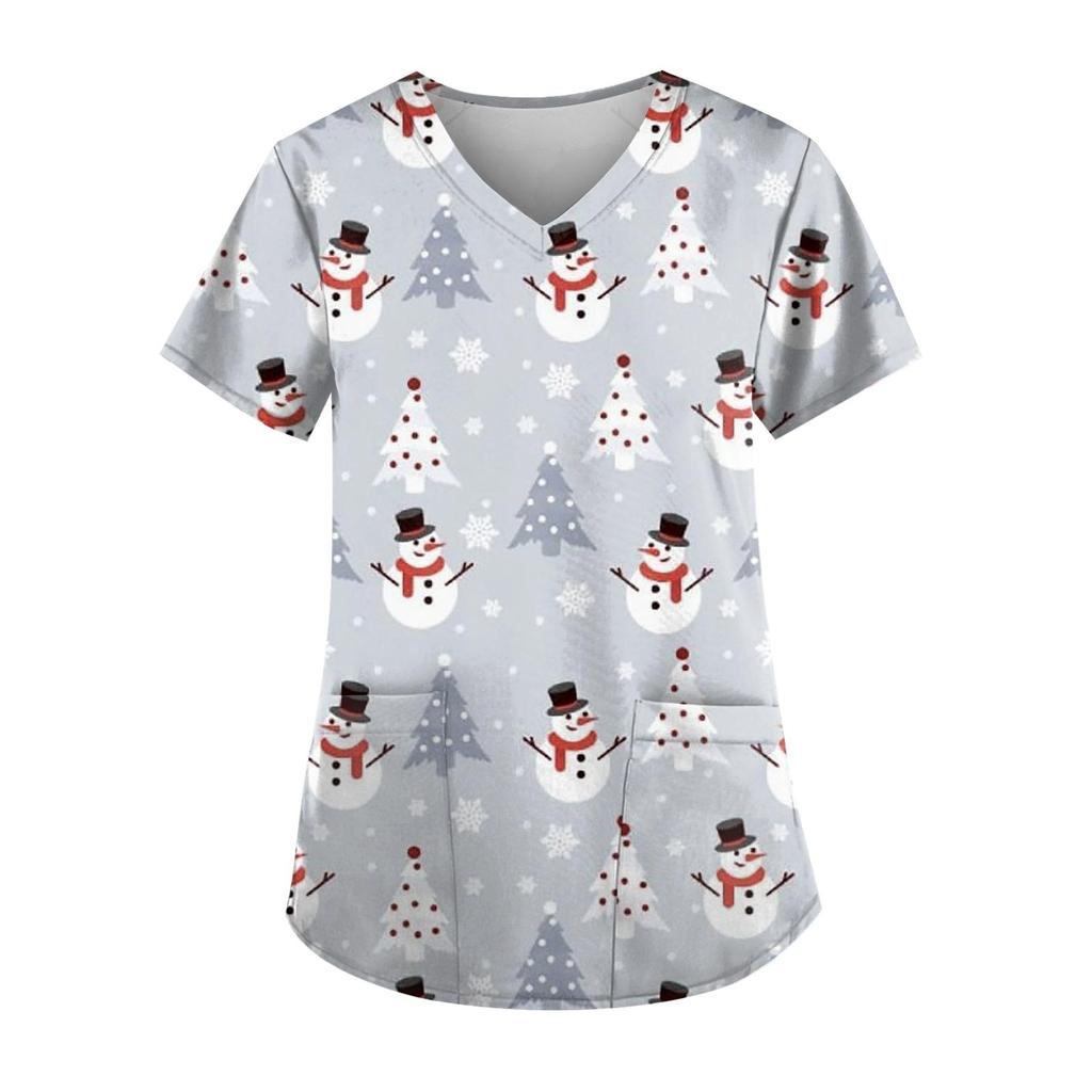 Рождественский женский модный повседневный рождественский топ с v-образным вырезом и принтом, защитный рабочий костюм