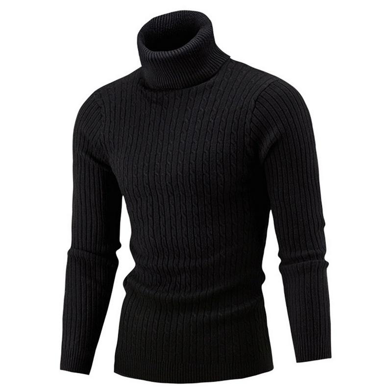 Men's High Collar Sweater Autumn and Winter Fashion Men's Long Sleeve Warm Knitted Turtleneck Sweater Keep Warm Pullovers