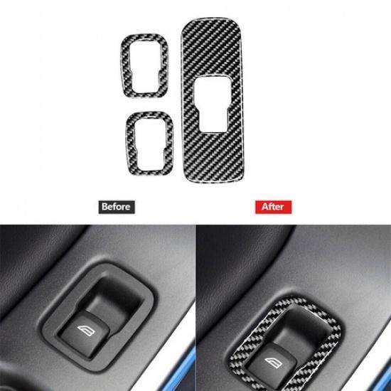 3Pcs Carbon Fiber Window Switch Button Panel Cover Trim For Volvo V60 2010-2017