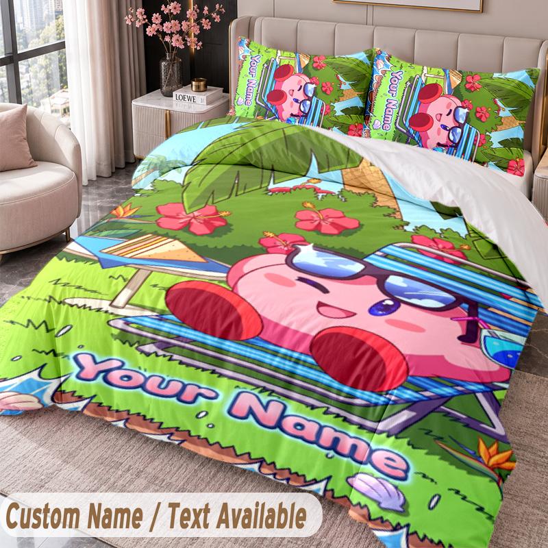 Custom Name Text 3Pcs Bedding Set Kirby Duvet Cover And Two Pillowcases