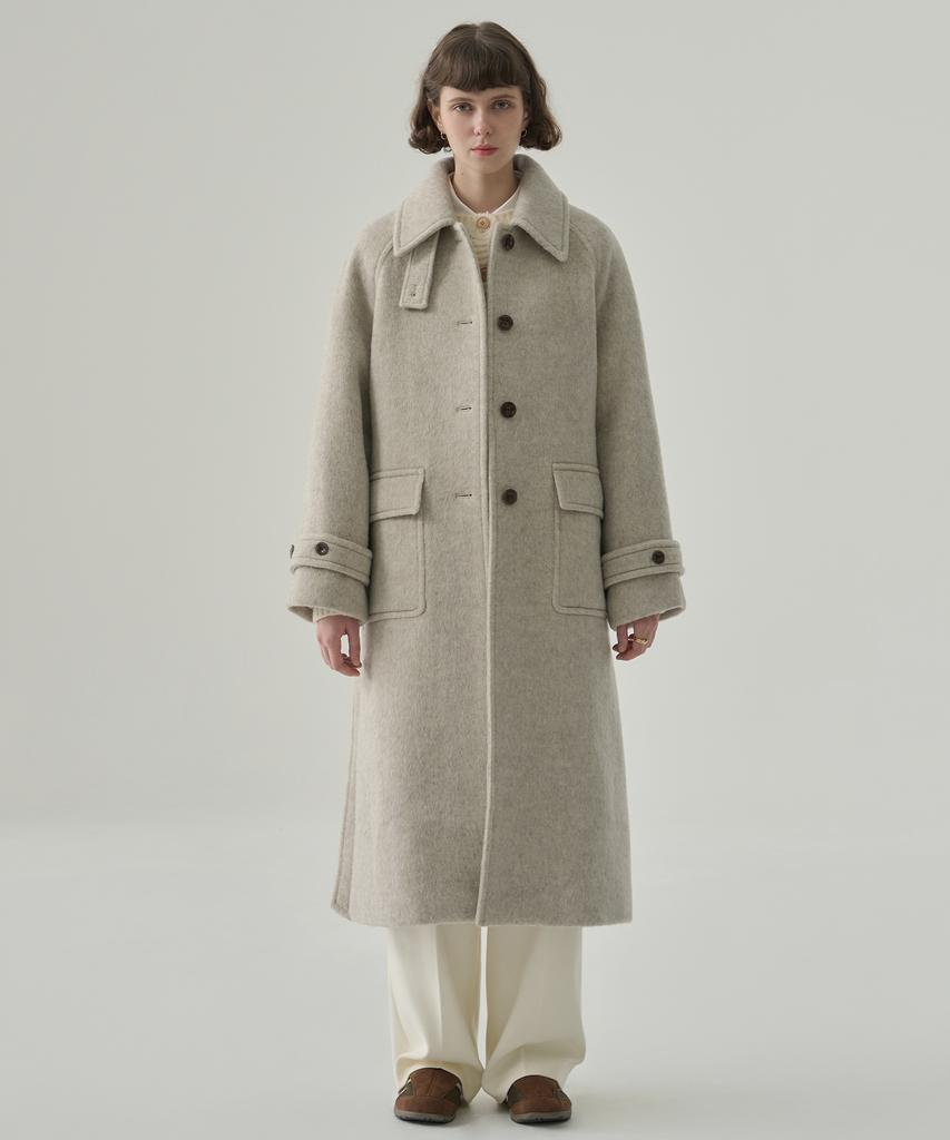 DRAWFIT WOMEN Rabbit Angora Wool Balmacaan Long Coat [Black]