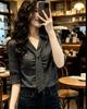Fashion design lapel tie striped shirt women's summer fashion foreign light ripe versatile thin shirt