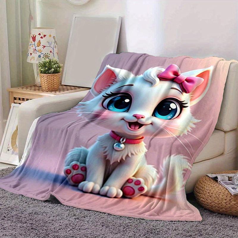 1pc Cute Cartoon Cat, Cartoon Blanket, for Decorating Your Own Sofa and Living Room, Super Soft Flannel, for All Season Use, Bed, Couch, Off
