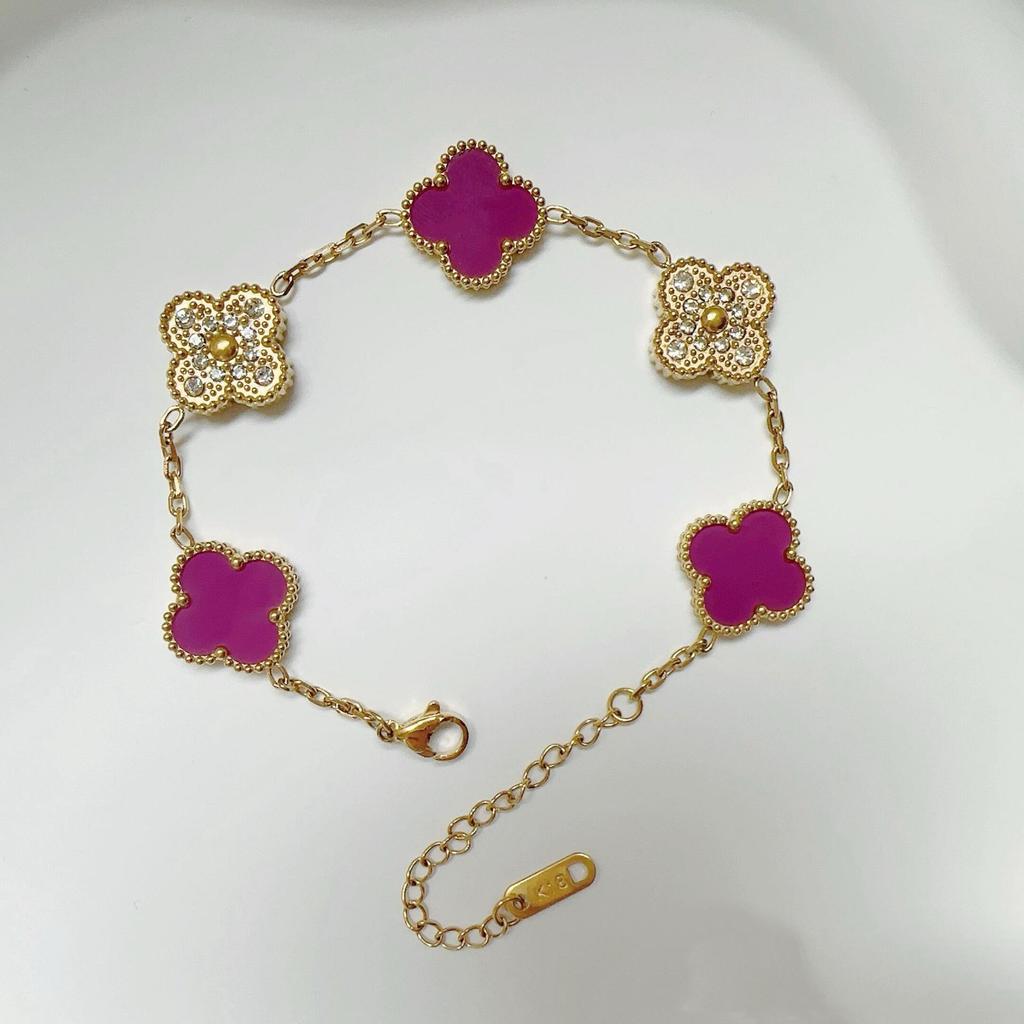 Двусторонний браслет из пяти цветов Браслет с четырьмя листочками клевера Не теряет цвет Женский элегантный легкий роскошный браслет темперамента