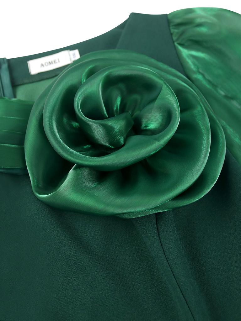 Зеленый брючный костюм большого размера с блестящими сетчатыми рукавами и 3D цветочным декором, идеально подходящий для церкви, официальных мероприятий и особых событий.