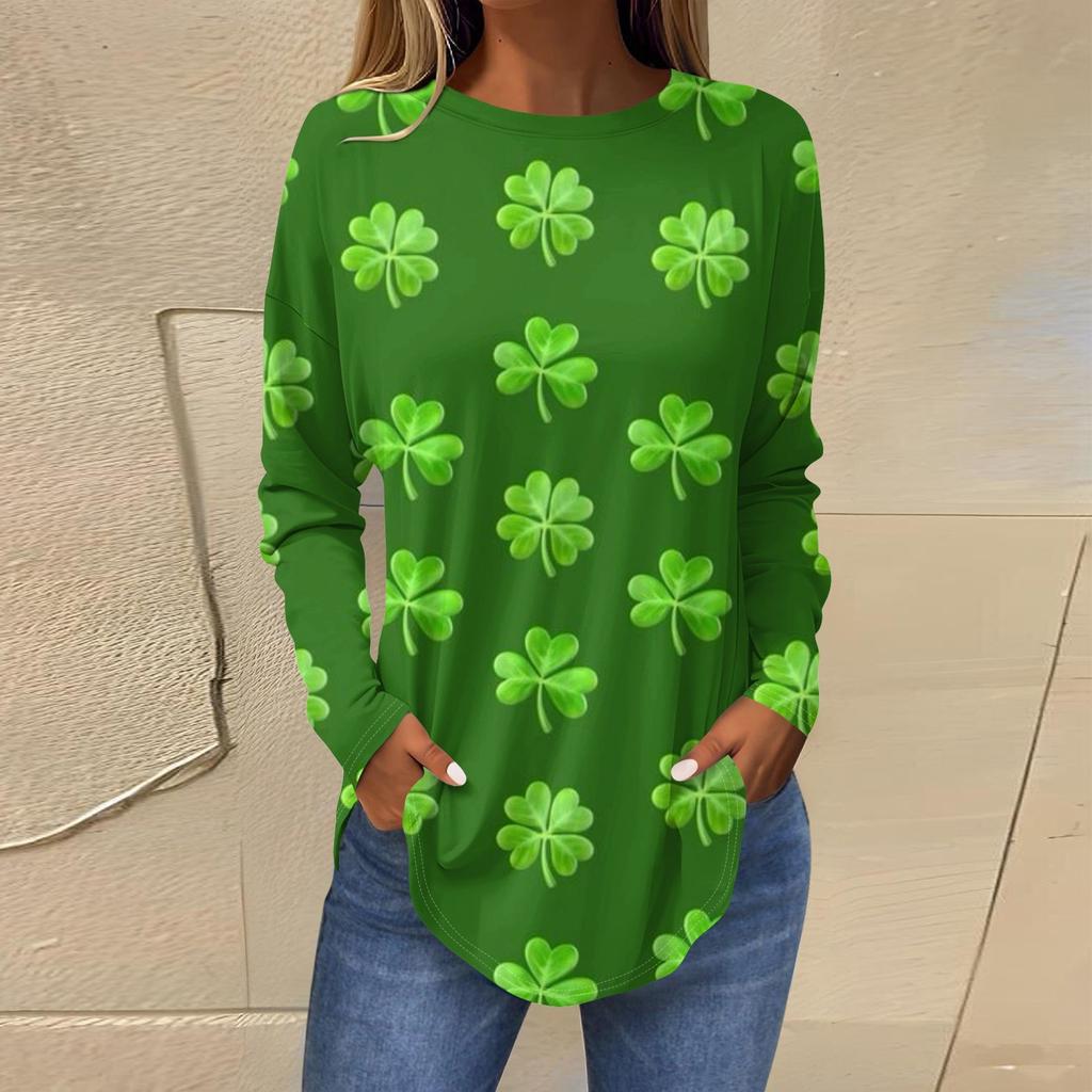 Женская модная свободная футболка с круглым вырезом и длинным рукавом с принтом