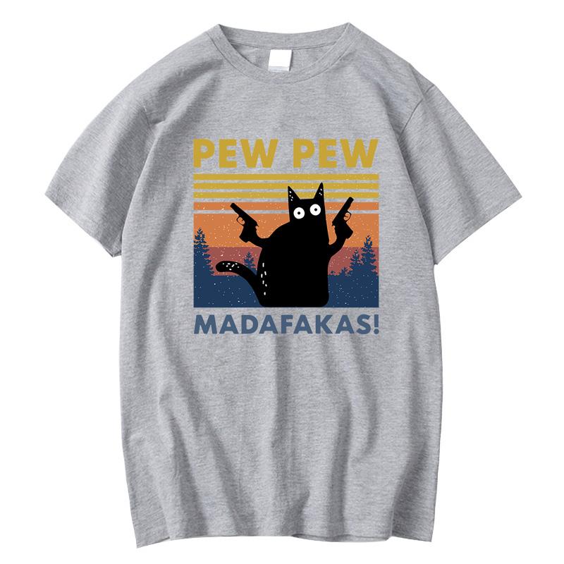 Pew Pew Madafakas Футболка Мужская С коротким рукавом Новинка Смешная Кошка Футболка Хлопок Свободные Топы Рубашки Футболка Футболка С круглым вырезом Уличная одежда