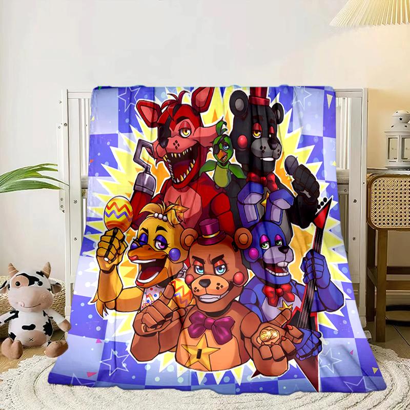 Fnaf Character Collage Blanket Flannel Blanket for bed, sofa, Camping, Hiking, Picnic Essentials, gift for family Fan gifts