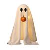 Yousheng Halloween Lighted White Ghost Spooky LED Light-Up Velvet Cloth Ghost with Pumpkin for Holiday Home Kitchen Fireplace Tabletop Decor