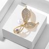 Fashion Female Pearl Leaves Brooch Gold Rhinestone Alloy Clothing Fixed Accessories Anti-fallout Pins Lapel Pins Perfect Gift for Couples