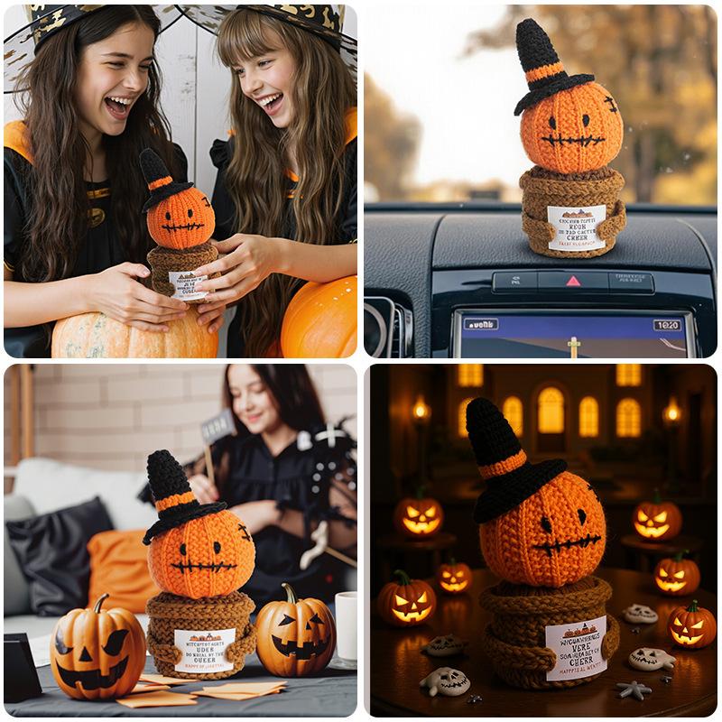 New Positive Energy Ghost Pot Hug Pocket Mini Handmade Plush Wool Knitting Doll with Card Funny Christams Gift Home Room Decorat