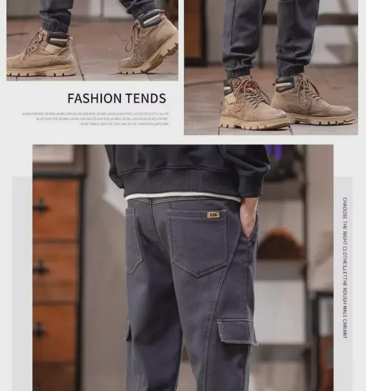 2024 Мужской бархатный комбинезон в американском стиле на осень/зиму: Универсальные, свободные, теплые, повседневные брюки