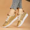Мода Модные золотые женские кроссовки Роскошные женские кроссовки с пайетками из вулканизированной кожи Удобные повседневные кроссовки Женские дизайнерские туфли tênis feminino