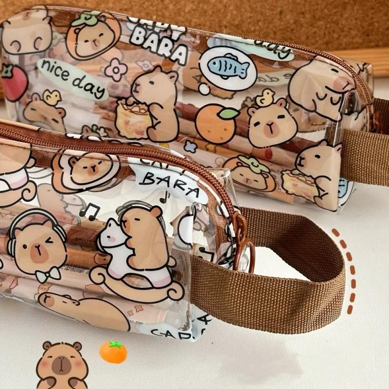 Милый пенал Capybara для детей, милый пенал с изображением животных из мультфильма Capybara, большая вместимость, прозрачная сумка для хранения канцелярских принадлежностей