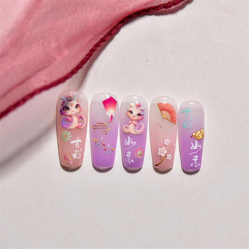 Рельефные наклейки для ногтей в китайском стиле в стиле змеиного года, милые наклейки для ногтей в виде змеи, декоративные наклейки своими руками, аксессуары для года, подарочные наклейки