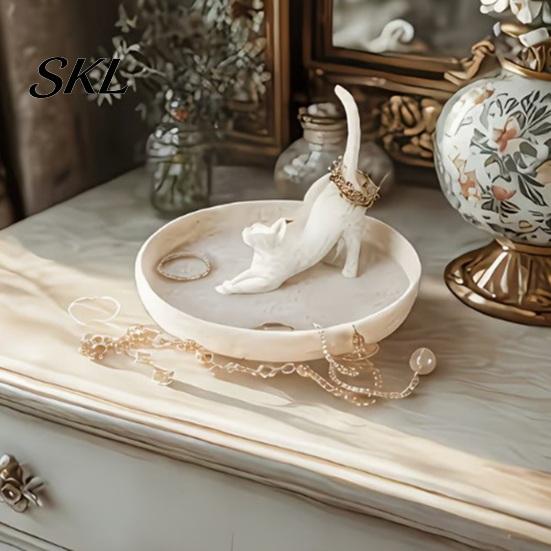 Small Jewelry Organizer 3D Printed Cat Tray, Desktop for Rings Black And White Tray Earrings, Cute Kitten Decorative Storage Dish Home Vanity