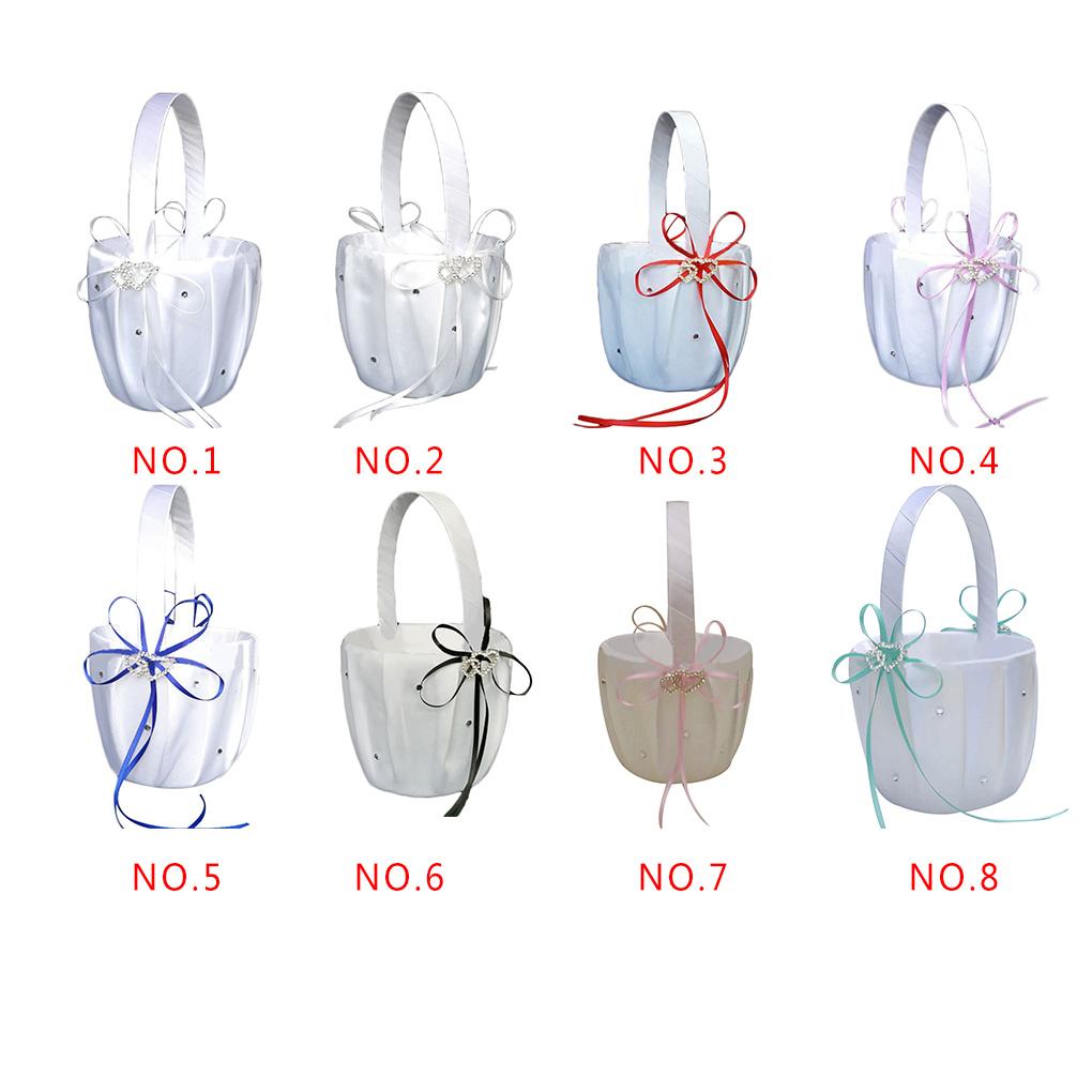 Colorful Bowknot Burlap Satin Wedding Ceremony Party Rose Flower Girls Basket