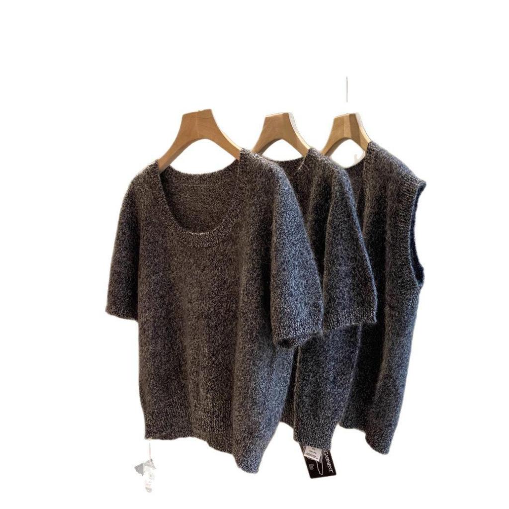 2025 Spring Elegant Women's U-neck Short-Sleeve Wool Knit Sweater - Soft, Loose, Slimming & Versatile Fashion Staple