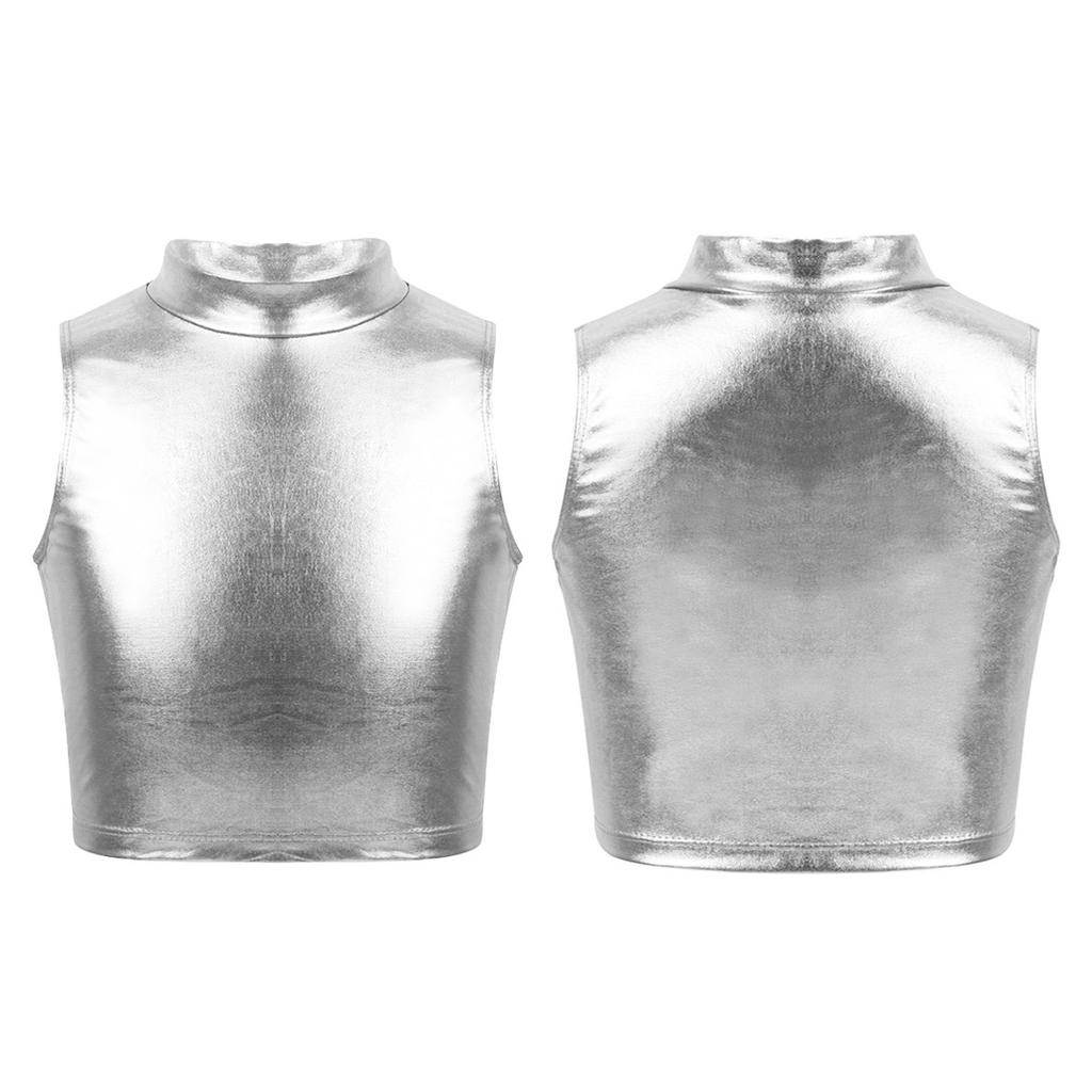 Детские укороченные топы на бретелях без рукавов цвета металлик для девочек для балета, танцев, выступлений на сцене, тренировок
