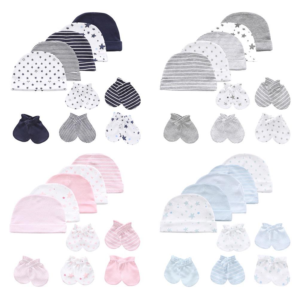 5 шт. шапочки для новорожденных и 5 шт. комплекты перчаток аксессуары для маленьких мальчиков и девочек варежки из хлопка