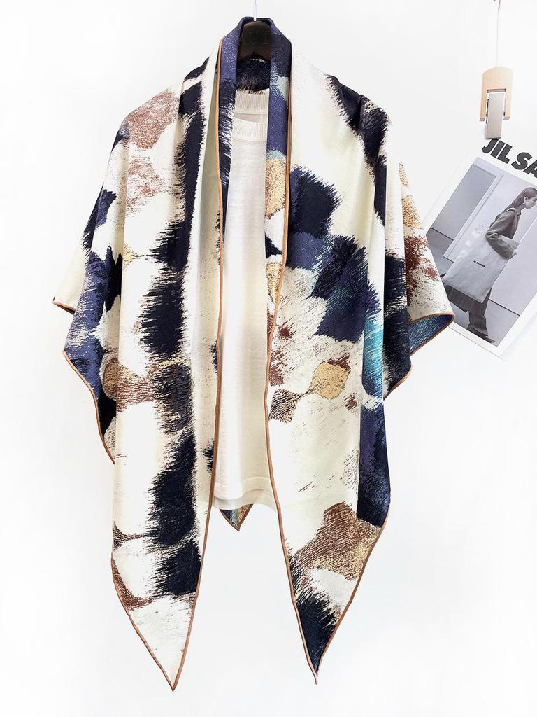 Silk Wool Triangle Scarf – Paris Sketch Design, High-End Mulberry Silk Shawl