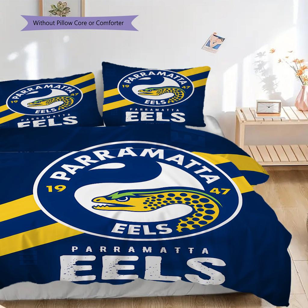 Parramatta Eels Pattern Bedding Quilt Set Quilt Cover Pillowcase Home Decoration Birthday Gift (1 * duvet cover + 2 * pillowcase, without core)