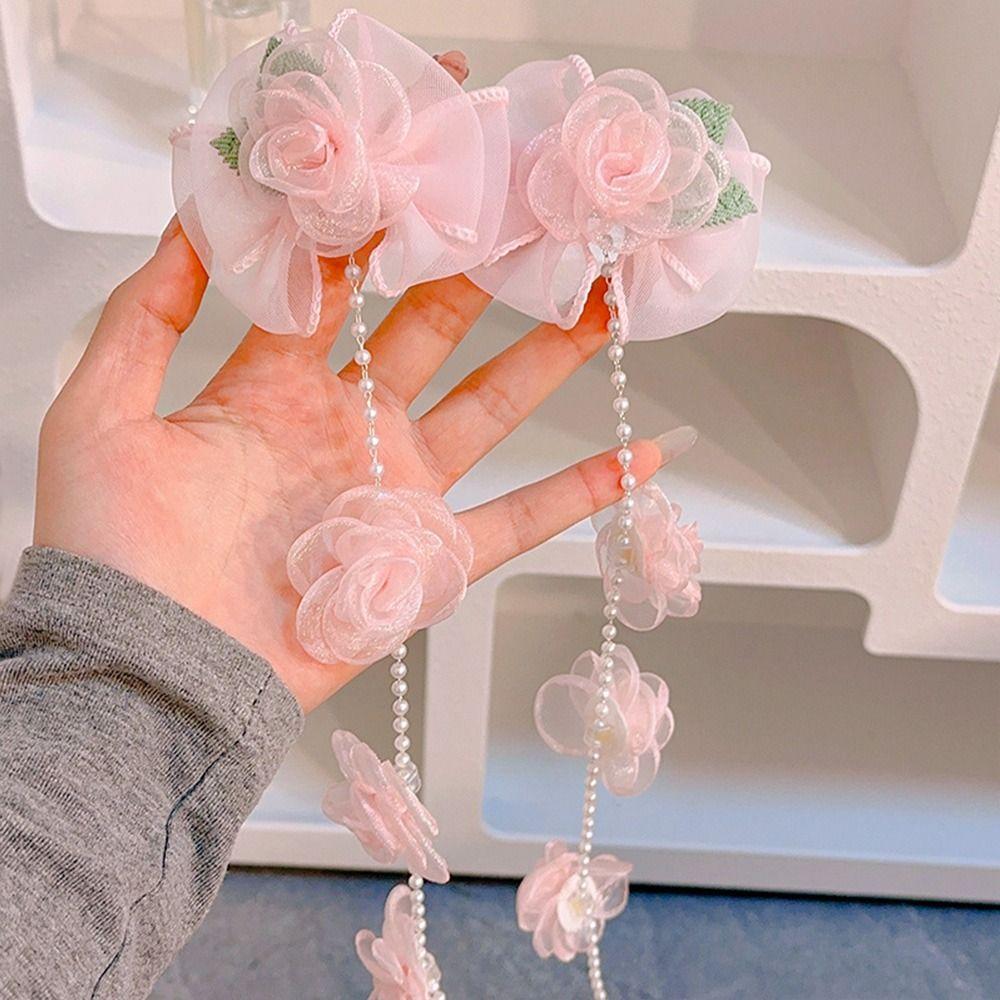 Mesh Pearl Braided Hairpin Braided Hair Chain Hair Clip Cute Children Flower Barrettes