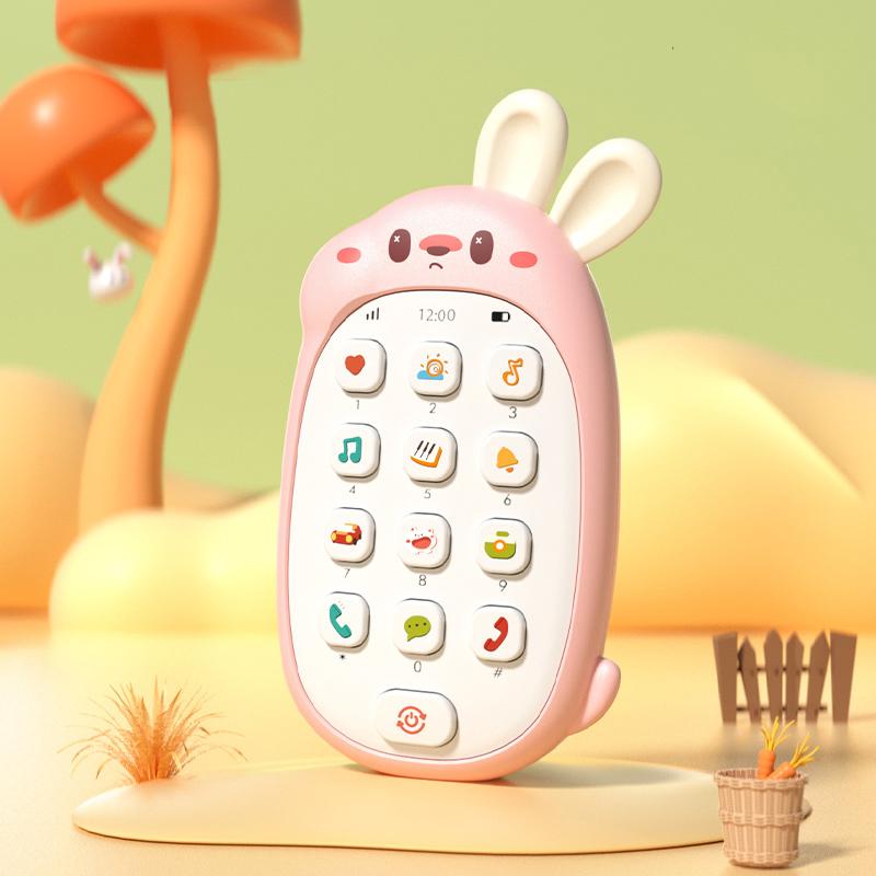 Детские игрушки-кролики, мобильные телефоны, детская жевательная головоломка, многофункциональный музыкальный телефон, для мальчиков и девочек, без батареек