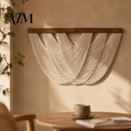 Tassel Wall Hanging Boho Tapestry, Rustic Hanging, String Tapestry Bohemian Home Decoration with Wooden Rod for Bedroom Living Room Decor Handmade