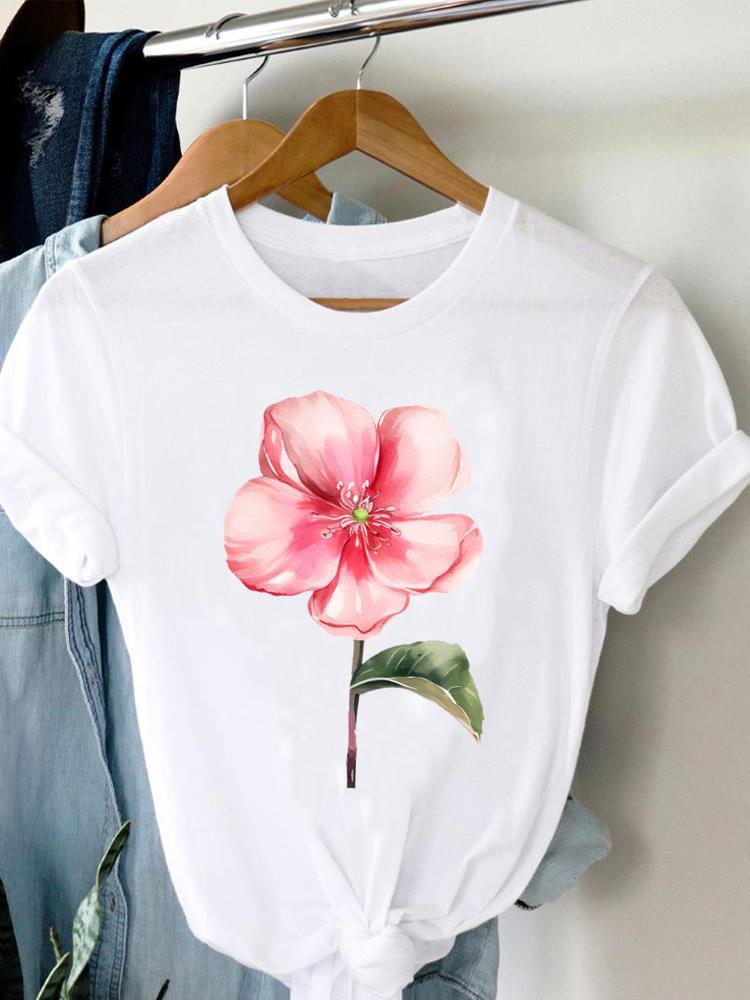 (Asian Size) Women Tee Top Valentine Flower Truck Short Sleeve Fashion Print Lady Clothing Casual  Tshirt Female Graphic T-shirts