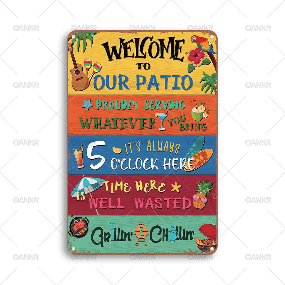 Vintage Pub Bar Club Decor Poster Metal Tin Sign Welcome To Our Patio Cocktail Metal Signs for Backyard Bar Restaurant Home