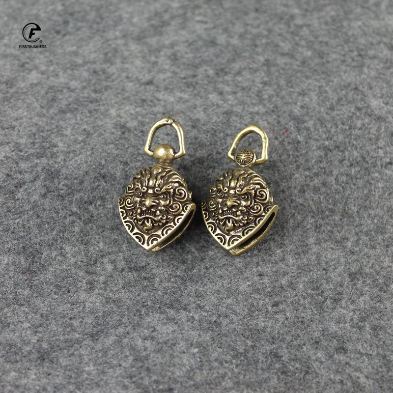 Медный Львиный Голова Колокольчик Маленькие Украшения Стол Фэн-шуй Декорации Ретро Латунный Брелок Подвески Домашний Декор для Гостиной