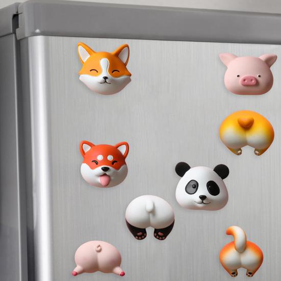 Cartoon Animal Refrigerator Magnet with Detachable Head Body 3D Dog Panda Pig Microwave Oven Whiteboard