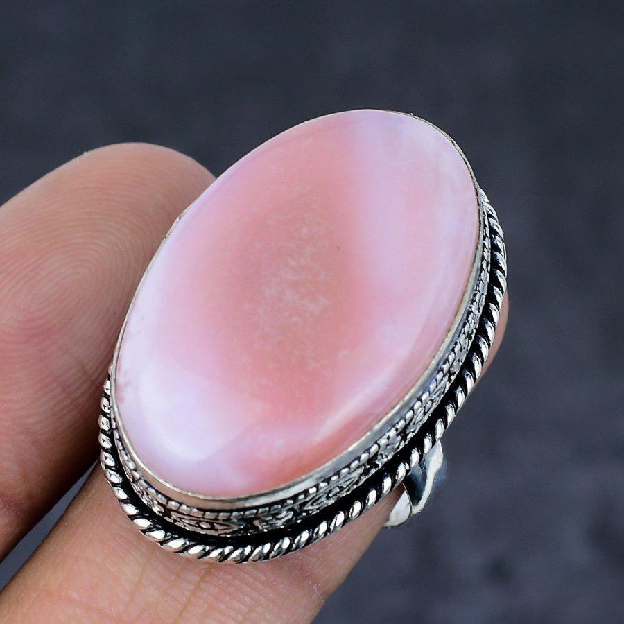 Pink Opal Gemstone 925 Sterling Silver Jewelry Ring Size 9